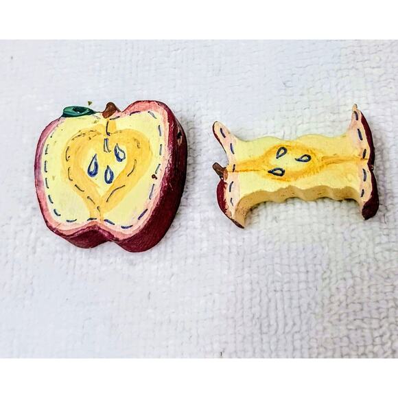 Vintage 2 Apple Shaped Wooden Beads Red Jewelry Making Crafts Loose Art Supply - Picture 9 of 13